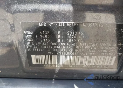 2011 Subaru Legacy 2.5I Limited from USA, damaged, VIN 4S3BMBK66B3234901